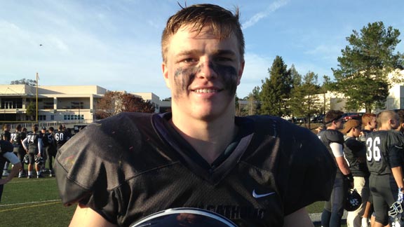 Ryan Kelley of the Marin Catholic football team was all over the field during a win last Saturday over Alhambra of Martinez in the CIF North Coast Section D3 playoffs. Photo: Harold Abend.