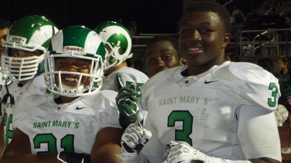 Seniors Marcel Spady & Khalil Hodge have helped St. Mary's of Stockton reach the CIF Sac-Joaquin Section D2 semifinals. Hodge also is the reported state leader for tackles. Photo: Mark Tennis.