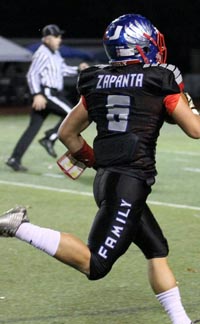 Justin Zapanta of Concord Clayton Valley breaks into clear and shows there's more to his team's running game than just Miles Harrison. Photo: Courtesy school.