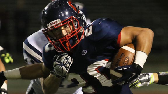 Campolindo running back Nick Fadelli came through again for Cougars in NCS D3 title game victory against Marin Catholic of Kentfield. Photo: Bill Schneider/VarsityPix.com.