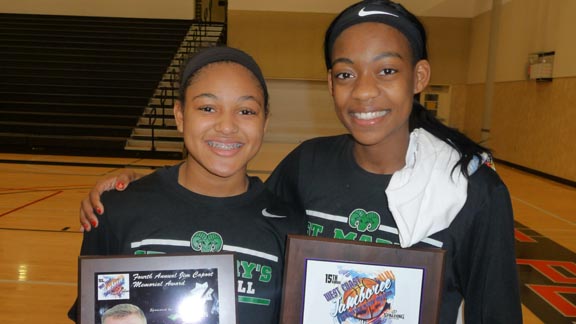 After St. Mary's win on Tuesday night, Sierra Smith (left) was named the Jim Capoot Award winner while the Scoop Jackson MVP was Mi'Cole Cayton. Photo: Mark Tennis.