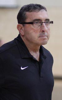 Head coach Tom Gonsalves of Stockton St. Mary's always displays intensity on the bench . Photo: Willie Eashman.