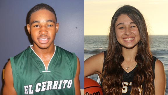 Senior Tyrell Allcorn (left) is point guard leader for newcomer El Cerrito boys while sophomore Allie Navarette is leading scorer for newcomer Mira Costa girls. Photos: Mark Tenns & miracostagirlsbasketball.com. 