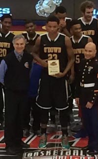 Ivan Rabb holds plaque with teammates after Monday win in Springfield, Mass. Photo: Twitter.com.