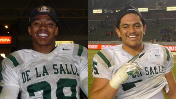 Antoine Custer had big outings in De La Salle's biggest games while two-way lineman Boss Tagaloa could be one of the best up front the Spartans have ever had. Photos: Mark Tennis.