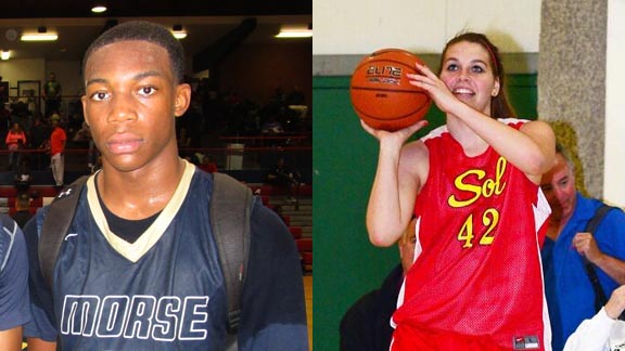 Two of this week's honorees are junior Justin Davis of San Diego Morse and senior Ali Engelhardt of San Diego Mt. Carmel. Photos: Ronnie Flores/Cal-Hi Sports & Twitter.com.