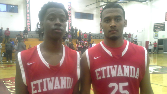 Etiwanda's Delewis Johnson (right) is the fifth highest ranked newcomer to the 2015 Hot 100 while teammate Garrett Carter is one of the state's better 2016 point guard prospects. 