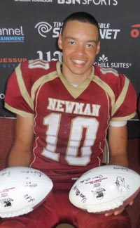 Versatile QB Jordon Brookshire collected honors after one of his first games for Cardinal Newman in 2014 season. Photo: Mark Tennis.