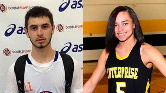 Two of this week's honors go to Michael Polman (left) from Burroughs of Ridgecrest and Kamira Sanders from Enterprise of Redding. Photos: Courtesy family & BeRecruited.com.