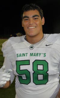 It didn't take long to notice when watching St. Mary's of Stockton that 6-foot-4, 280-pound lineman Popo Aumavae is going to be a very good player. Photo: Mark Tennis.