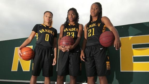 Three of the standouts for new No. 12 Vanden are Kiana Moore, Julia Blackshell-Fair and Kayla Blair. Vikings hope to back up new ranking this weekend. Photo: James K. Leash/SportStars.