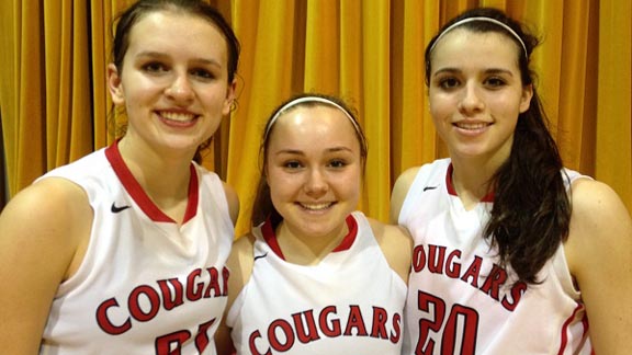 This trio from Carondelet of Concord -- Katie Rathbun, Marcella Hughes & Kimberly Savio -- have helped team gain new top 10 state ranking. Photo: Harold Abend.