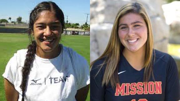 Mission Viejo's smashing duo of Alyssa Palomino (left) and Taylor McQuillin are back for their senior seasons and have a repeat national title season in mind. Photos: FullCountSoftball.com.