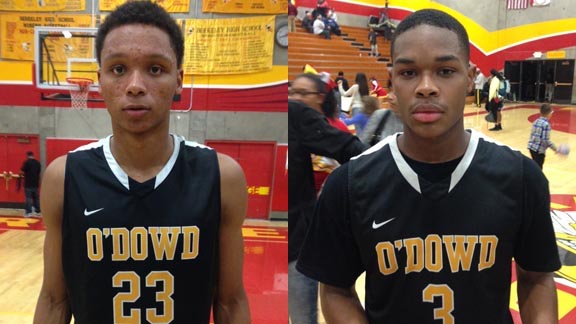 Ivan Rabb (left) and Paris Austin were all business when No. 1 Bishop O'Dowd of Oakland defeated host Berkeley earlier this week with Comcast on hand. Photos: Paul Muyskens.