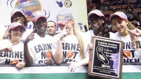 Some of the players from Clovis West pose with CIF Central Section title plaque. This was before Golden Eagles knocked off state-ranked Alemany. Photo: Clovis West Facebook.