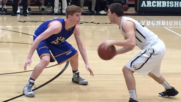 Jake Killingsworth from San Mateo Serra, the hero of Friday's CCS Open Division final, defends in a game from earlier this season. Photo: Ryan Silanpan/Prep2Prep.com.