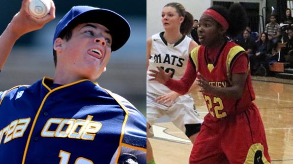 Two of this week's best are pitcher Peter Lambert of San Dimas and point guard Jaimoni Welch-Coleman of Berkeley. Photos: Scott Kurtz/Student Sports & Scott Giorgani/Prep2Prep.