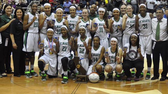 St. Mary's of Stockton players and coaches (some of which didn't fit in this space) pose for championship photo. Photo: Sydney Spurgeon