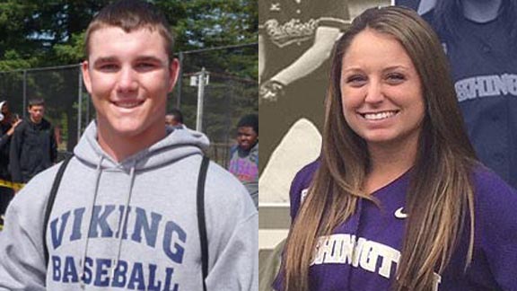 Two of this week's top statewide performers are seniors Ryan Steindorf from Pleasant Valley of Chico and Tannon Snow of Chino Hills. Photos: Mark Tennis & @UWSoftball.