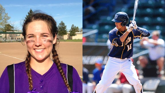 Two of this week's first NorCal/SoCal Players of the Week for softball & baseball are Miranda Swanson of Petaluma and Niko Navarro of Los Osos. Photos: Harold Abend & Student Sports.