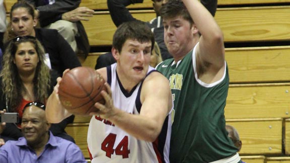 Chris Hansen of Campolindo didn't go up against too many kids his size, but he did against Damien's Liam Ryan in CIF D3 state final. Photo: Willie Eashman.