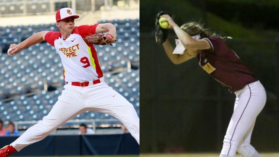 Two of this week's SoCal/NorCal Players of the Week are Drew Finley of San Diego Rancho Bernardo and Jamie Wren of Whittier La Serna. Photos: sdhoc.com & Josh Barber/OCSidelines.com.