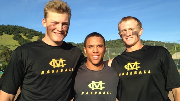 Three of the top players for No. 16 Maria Carrillo of Santa Rosa are Jared Brazis, Clayton Andrews and Andrew Vaughn. Andrews had 10 hits in Boras Classic. Photo: Harold Abend.