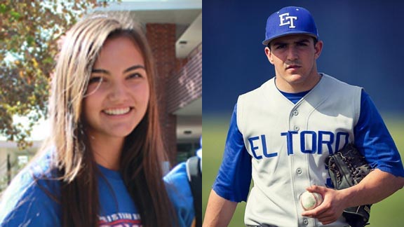Two of this week's honorees are Kira McKechnie of Sacramento Christian Brothers and Kaleb Fossum from El Toro of Lake Forest. Photos: cbtalon.com & Twitter.com.