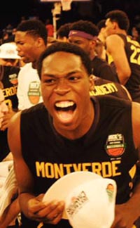 Noah Dickerson of Florida's Montverde Academy celebrates after team won Dick's national championship game over Oak Hill Academy. Photo: @MVABasketball Twitter.