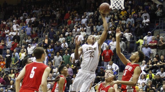 Mr. Basketball 2015 Ivan Rabb of Oakland Bishop O'Dowd goes up for shot in closing seconds of overtime in CIF Open Division state final vs. Mater Dei. A foul was called and he made one free throw with 0.8 seconds left for a one-point win by the Dragons. Photo: Willie Eashman. 