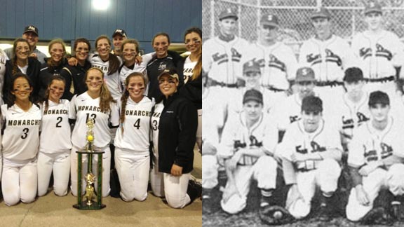 Teams from Archbishop Mitty like the one above have done well at the Livermore Stampede, which will be coming up this weekend. Shown at right is one of the early San Diego High teams that won at the Mike Morrow Lions tourney. The 62nd edition of that baseball event is going on this weekend. Photos: Harold Abend & Lionsbaseball.org.