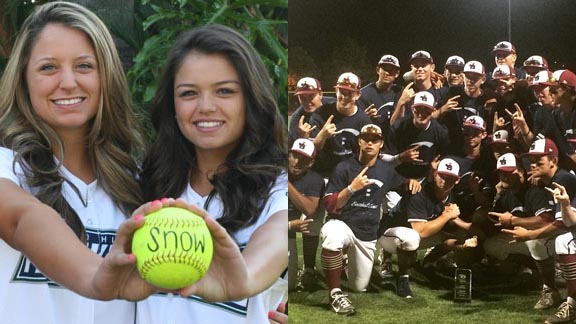 Sisters Tannon & Taylon Snow are leading the way again for Chino Hills softball while JSerra baseball players are looking for major tourney win. Photos: Snow family & @theborasclassic.