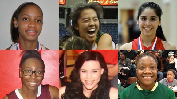 Members of the 35th annual Cal-Hi Sports all-state team (top 30 overall) include Leoneah Odom from Chaminade of West Hills, Marissa Hing of Los Altos Hills Pinewood, Andee Velsaco of Santa Ana Mater Dei, Destiny Graham of Eastside Prep, Jannon Otto of Hesperia Oak Hills and La'Tecia Smith of Narbonne. Photos: Mark Tennis, Willie Eashman, Harold Abend & courtesy Oak Hills HS.