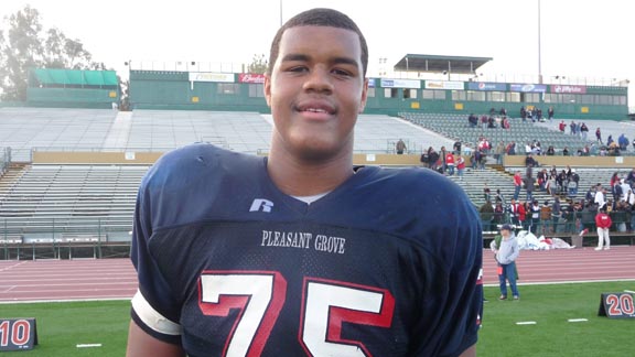 Aric Armstead is shown after playing his last game for Pleasant Grove of Elk Grove. He was recently the No. 15 pick in the first round of the NFL Draft by the San Francisco 49ers from the University of Oregon. Armstead was one of three from California who went in the first round and was the highest choice among former high schoolers in the state. Photo: Mark Tennis.