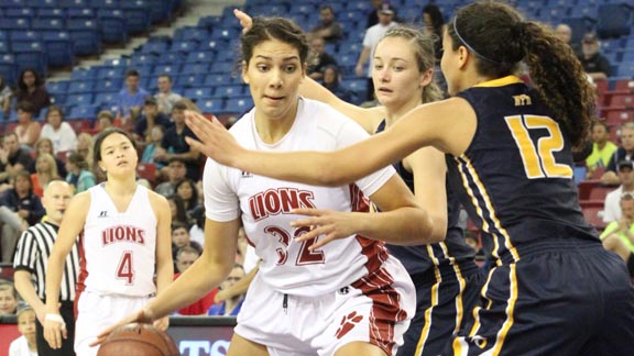 All-State third team elite player Gigi Garcia from Sacramento McClatchy makes post move in CIF NorCal title game vs. Oak Ridge. Photo: Willie Eashman.