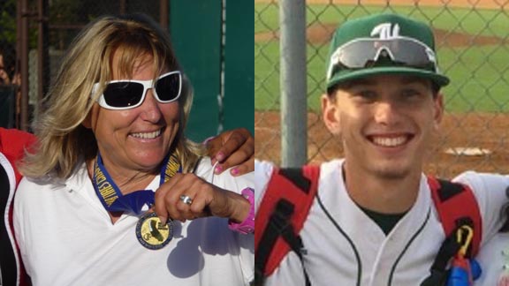 Softball coach Teri Johnson of Union City James Logan (left) celebrates after team won CIF section title. Helix pitcher DeShawn Keirsey, meanwhile, is one of best this week in baseball. Photos: Mark Tennis & EastCountySports.com.