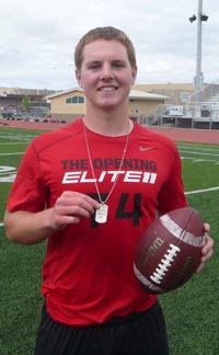 Oakland McClymonds QB Kevin Davidson collected some hardware in his third appearance at the Nike NorCal football camp. Photo: Mark Tennis.
