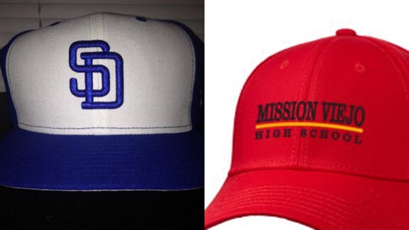 Headwear for this week’s No. 1 baseball team and this week’s No. 1 softball team are represented above. Photos: Twitter.com & PrepSportswear.com.