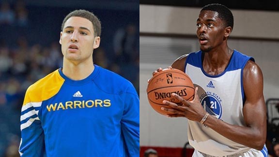 Klay Thompson and Justin Holiday are the only two players from California in this year's NBA Finals. Photos: Wikipedia.com & @seadubscentral.com.