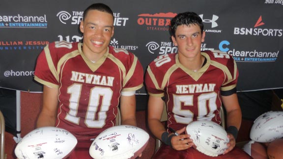 Sophomore Jordon Brookshire and senior Aaron Souza were honored for Cardinal Newman after win in Honor Bowl last season. Photo: Mark Tennis.