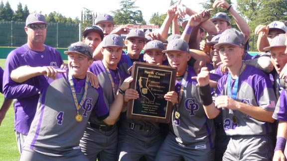 College Park players hold CIF North Coast Section title plaque last Saturday. They've now been named 2015 State Team of the Year. Photo: Mark Tennis.