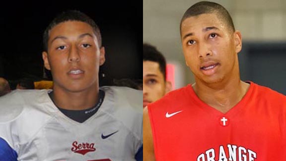 Two of this year's very best grid-hoopers in the state were Kaleb Wilson of Gardena Serra (left) and Keisean Lucier-South of Orange Lutheran. Photos: Mark Tennis & Craig Takata/OCSidelines.com.