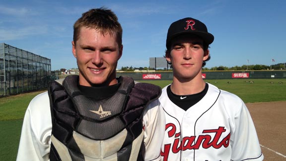 Catcher Parker Laret and pitcher Tyler Peck were leaders of team that won CIF North Coast Section D2 title and both have been nominated for all-state honors. Photo: Harold Abend.