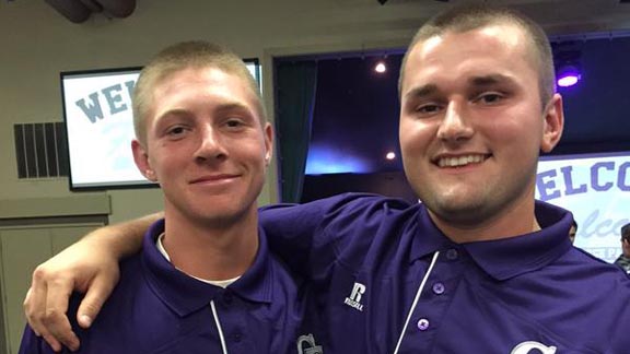 College Park teammates Willie MacIver (left) and Joe DeMers will continue to wear purple next year when they both attend Washington. Photo: @cpfalconsbball.