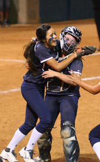 The final out is made and it's time for Yucaipa players to celebrate after big win on Friday night over state and national No. 1 Mission Viejo. Photo: Patrick Takkinen/OCSidelines.com.