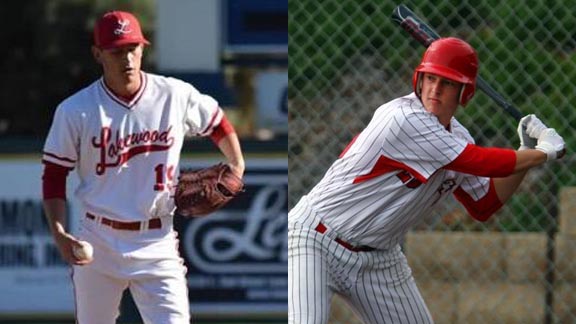 Lakewood, California's winningest program since the 1970s, is represented on the second team by pitcher Ryan Hare while another who made it to second team was Santa Fe Christian and USC-bound Dillon Paulson. Photos: Twitter.com & sdhoc.com.