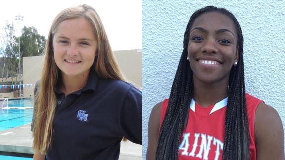 Two of this year's divisional state athletes of the year are Katie McLaughlin (left) and Ma'Ane Mosley. Photos: smchseagleeye.com & courtesy school.