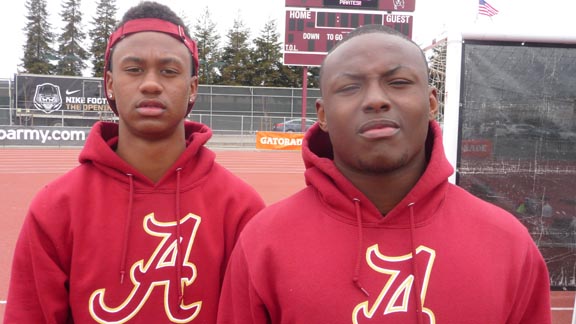 Marcel Myers and Guy Alford are both making big plays so far this season for new No. 12 Alemany of Mission Hills. Photo: Mark Tennis.