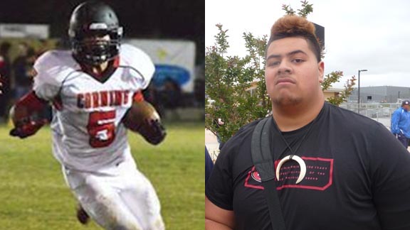 Alex Davila (left) is one of the top returnees in the Northern Section. He rushed for 915 yards and 11 TDs as a junior and shined on defense. One of the state's most gargantuan players, meanwhile, is 6-foot-6, 380-pound Christian Haangana of Milpitas in the Central Coast Section. Photos: Hudl.com & Mark Tennis.