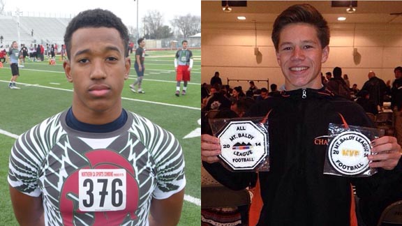 Two of this week's SoCal/NorCal honorees are running backs Marcel Dancy from West of Tracy (left) and Mikey Dean from Chaffey of Ontario. Photos: Mark Tennis & RBAthleticAcademy/Twitter.com.